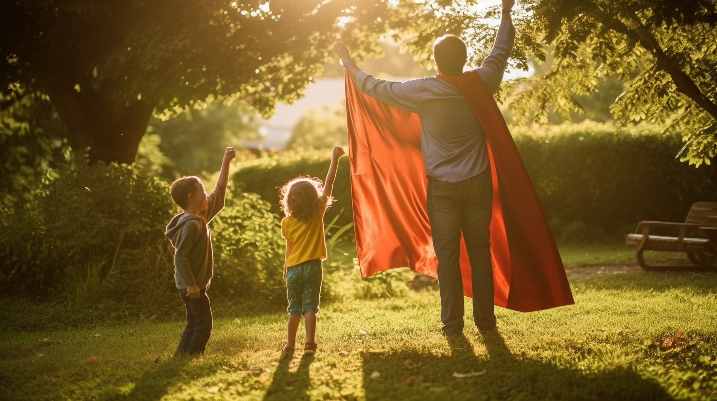 Family playing in the yard & celebrating after buying their first home as a family with a USDA home loan at 1st Advantage Mortgage.