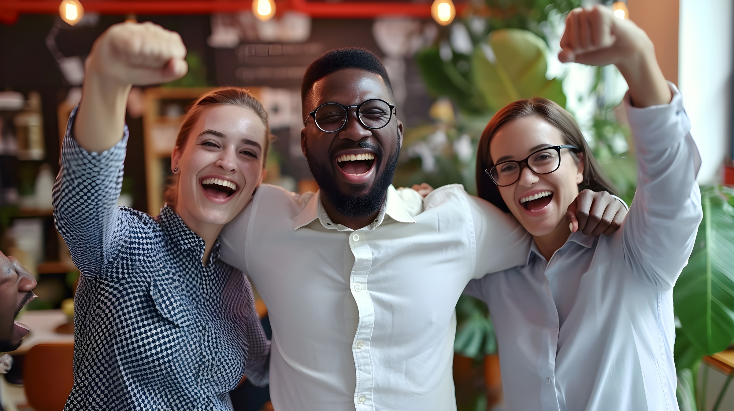 Group of friends celebrating the acquisition of their new home with adjustable rate home loans, holding house keys triumphantly.